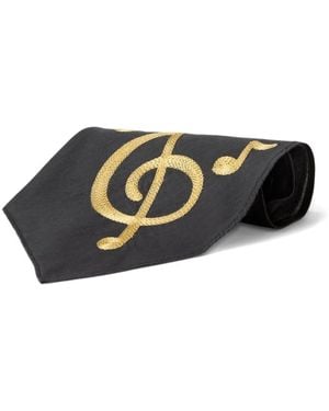 RRL Musical-Note Embroidered Tie - Black