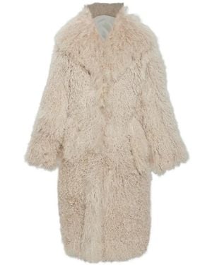 Ami Paris Long Lamb-Shearling Coat - White