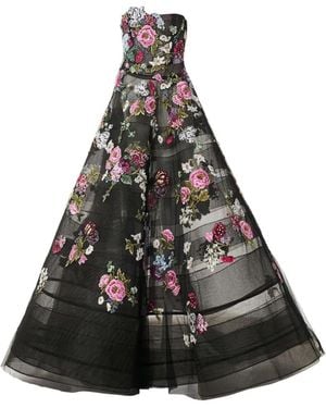 Carolina Herrera Floral-Embroidered Maxi Dress - Black