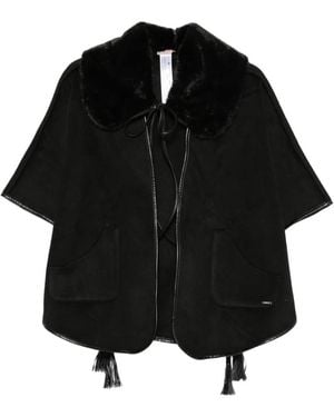 Twinset Faux-Fur Collar Tassel Cape - Black