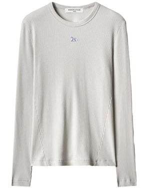 Maison Kitsuné T-Shirt Baby Fox Côtelé À Manches Longues - Gray