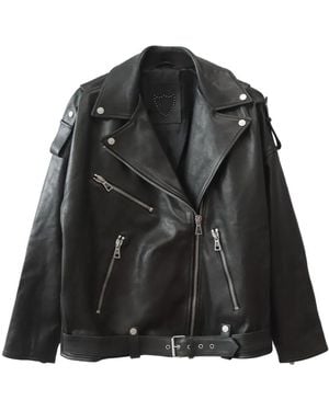 HTC Janis Belted Leather Jacket - Black