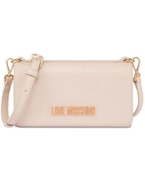 Love Moschino Logo Plaque Shoulder Bag - Natural