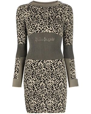 Palm Angels Animalier Knit Minidress Beige/black