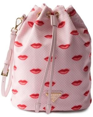 Prada Re-Nylon Printed Drawstring Bucket Bag - Pink