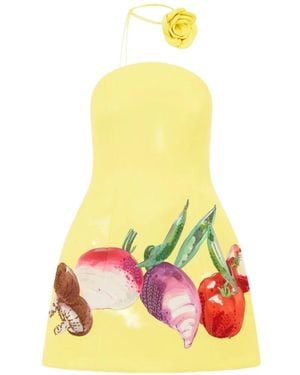 LEO LIN Zaria Floral Appliqué Mini Dress - Yellow