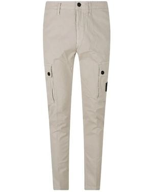 Stone Island 3100034 Stretch Organic Broken Twill Cotton 'Old' Effect Slim-Fit Cargo Trousers With Zip Hand Pockets - Natural