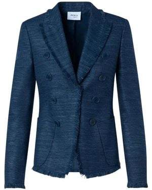 Akris Punto Button-Fastening Frayed-Trim Fitted Jacket - Blue
