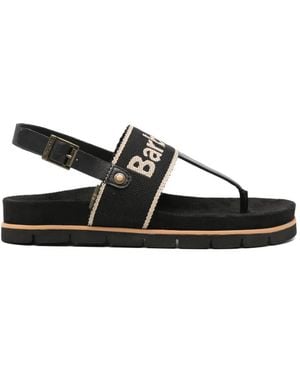 Barbour Lumley Logo-Embroidered Slingback Sandals - Black