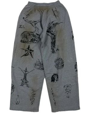 Balenciaga Tattoo-Graphic Distressed Track Pants - Gray