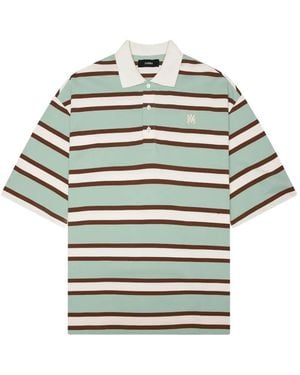 Amiri Striped Embroidered-Logo Polo Shirt - Grey