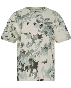 Off-White c/o Virgil Abloh Floral-Print Logo-Print T-Shirt - Gray