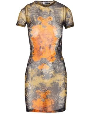 Jean Paul Gaultier Printed Mesh Mini Dress - Grey