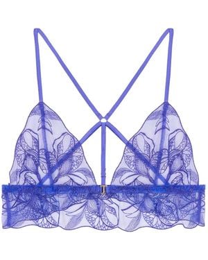 Fleur Of England Iris Boudoir Floral-Embroidery Bra - Blue