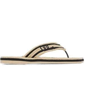 Chloé Rope-Detail Logo-Embroidered Sandals - Metallic