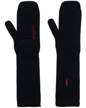 Doublet Logo-Embroidered Ribbed-Knit Gloves - Black