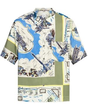 Paul Smith London Scarf Graphic-Print Short-Sleeved Shirt - Blue
