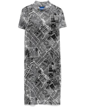 BOSS Vestido Corto Con Periódico Estampado - Gris