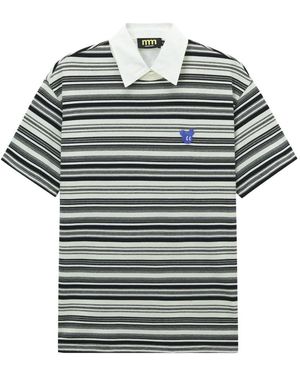 Mini Cream Striped Polo Shirt - Grey
