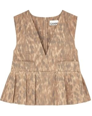 Ganni Printed Cotton Top - Natural