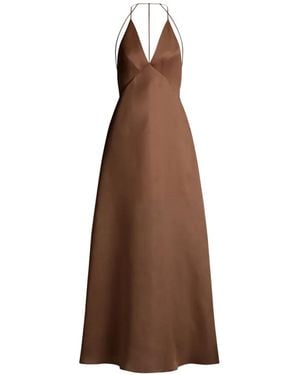 Alberta Ferretti V-Neck Open-Back Maxi Dress - Brown