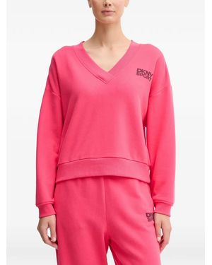 DKNY Logo-Embellished V-Neck Sweater - Pink