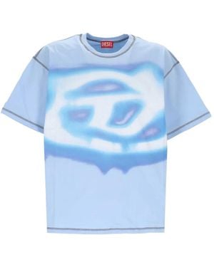 DIESEL Logo-Print Contrast-Stitch T-Shirt - Blue