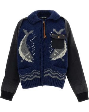 KHOKI Intarsia-Knit Paneled Cardigan - Blue