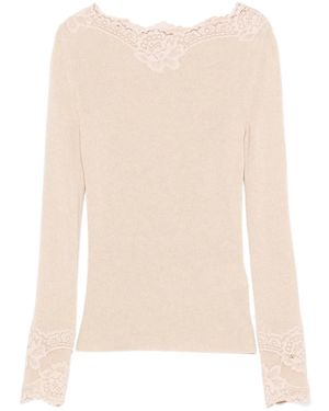 Valentino Garavani Lace-Trim Ribbed Top - Natural