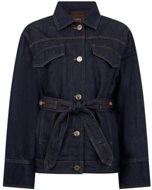 Moorer Belted Denim Jacket - Blue