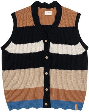 Favorite People Bus Stop Striped Scalloped-Hem Vest - Black