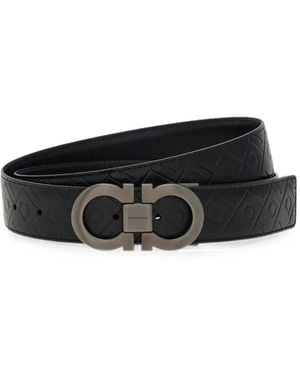Ferragamo Ceinture Gancini À Design Réversible - Noir