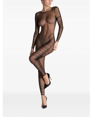 Scandale Sheer Ruched Catsuit - White