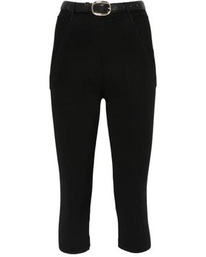 Self-Portrait Ribbed-Knit Cropped Trousers - Black