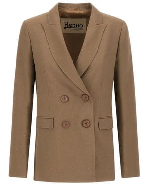 Herno Sequin-Embellished Double-Breasted Blazer - Brown