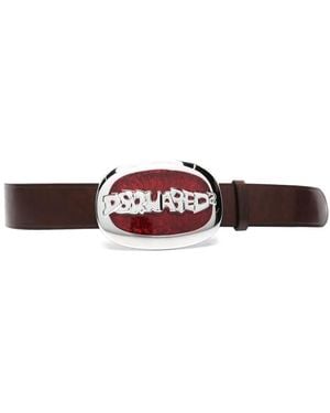DSquared² Logo-Buckle Leather Belt - Red