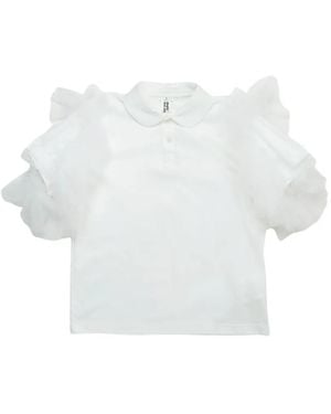 Noir Kei Ninomiya Polo À Manches Volantées En Tulle - White