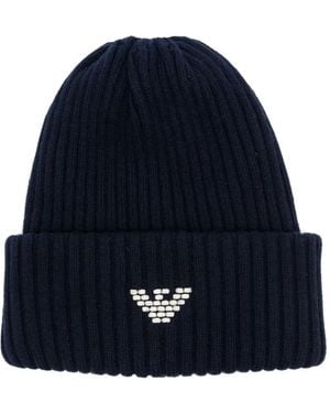 Emporio Armani Geribbelde Muts Met Geborduurd Logo - Blauw