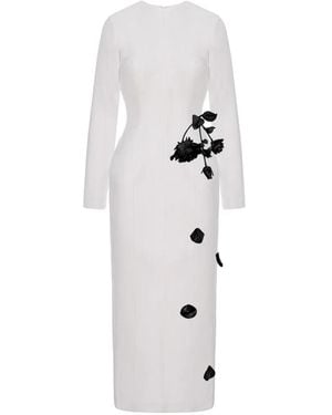 Cristina Savulescu Rose-Appliqué Long-Sleeves Midi Dress - White