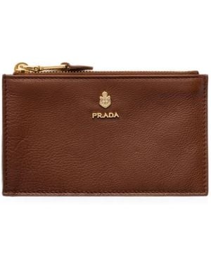 Prada Leather Card Holder - Brown
