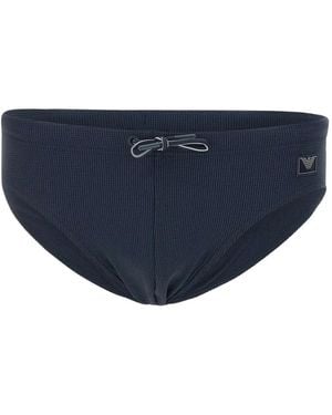 Emporio Armani Fein Gerippter Badeanzug - Blau