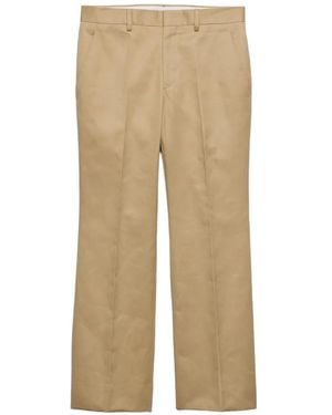 Prada Trumpet-Flare Cotton Trousers - Natural
