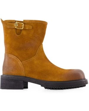 Versace Medusa Buckled Suede Ankle Boots - Brown