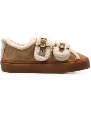 Inuikii Zapatillas Con Ribete De Piel De Borrego Y Hebilla - Marrón