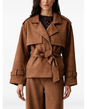 DKNY Belted Faux-Suede Jacket - Brown