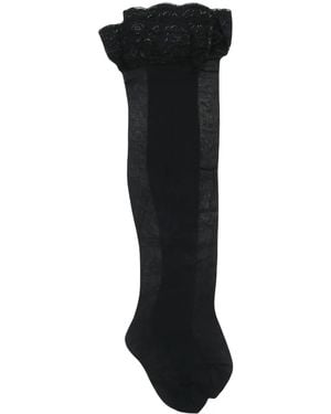 Versace Floral-Lace Thigh-High Stockings - Black