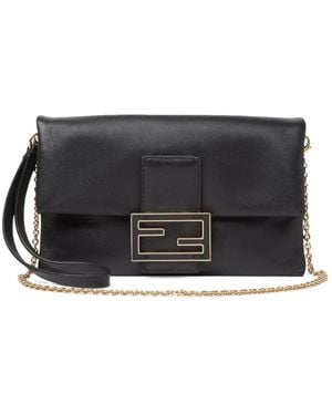 Fendi Mamma Baguette Leather Clutch Bag - Black