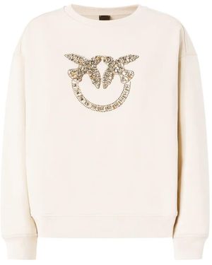 Pinko Love Birds Crystal-Embellished Sweatshirt - White