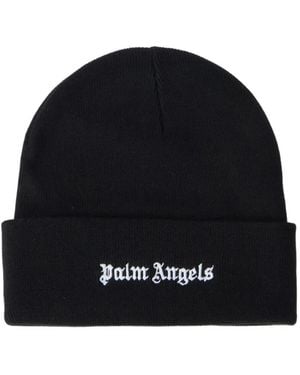 Palm Angels Logo-Embroidered Beanie Hat - Black