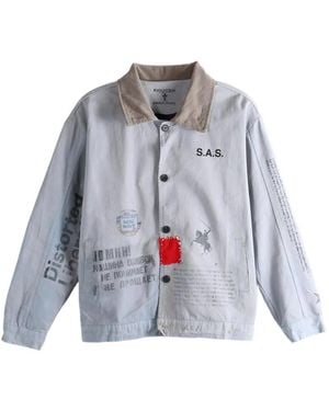 SAITOS Graphic-Print Corduroy-Collar Cotton Jacket - White